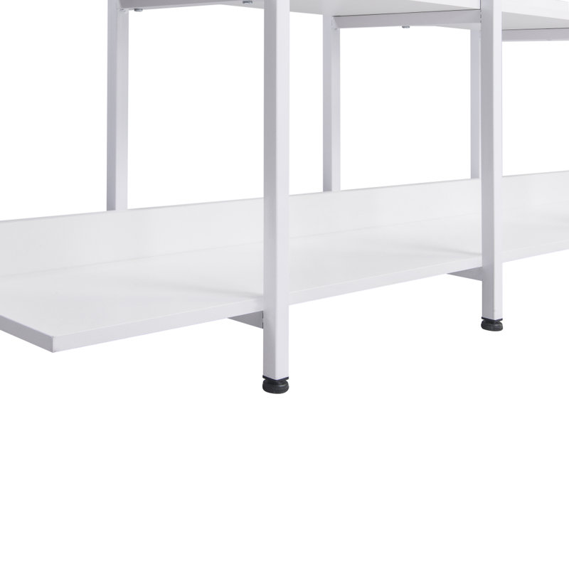 5 Tier Bookcase Home Office Bookshelf, Industrial Style Shelf with Metal Frame, White, 70.7" H x 70.9" W x 10.2" D