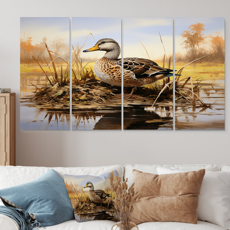 «Waddling Duck In The Countryside I - Duck», art mural 4 pièces, H 28 po x l 48 po