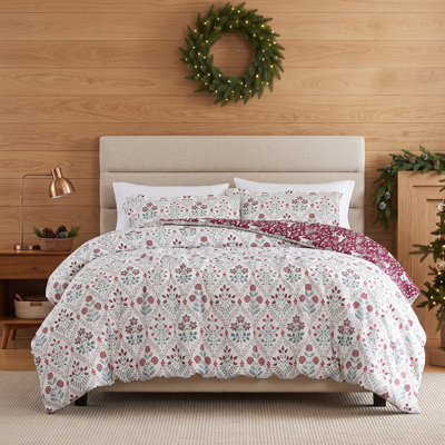 Ensemble de literie réversible Southshore Fine Linens Holiday Harmony, en microfibre brossée 100 g/m², comprenant 1 housse de couette et 2 taies d'oreiller, pour les fêtes. Taille Queen/Full.