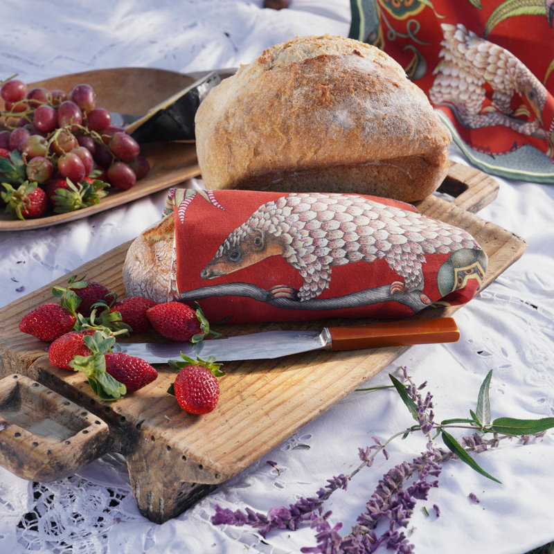 Tea Towel - Pangolin Pair, Royal Red