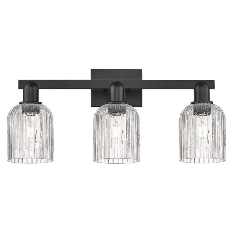 Downtown Urban - Voile de mariée - Luminaire de salle de bain 3 lumières 24 po - Abat-jour tourbillon déco, Clair, Noir mat