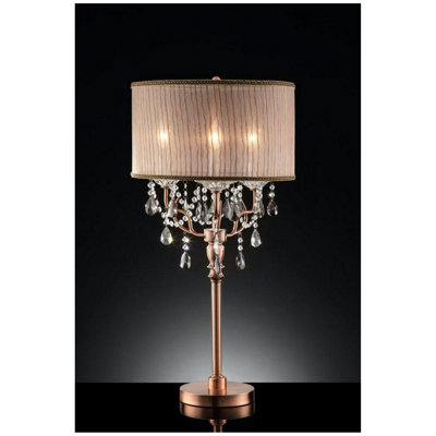 Grande lampe de table 35 "Rosie" avec accents argentés et cristal, abat-jour
