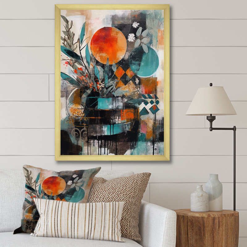 " Green And Orange Artistic Liberation ", 20" H x 12" W x 1" D, Gold Picture Framed