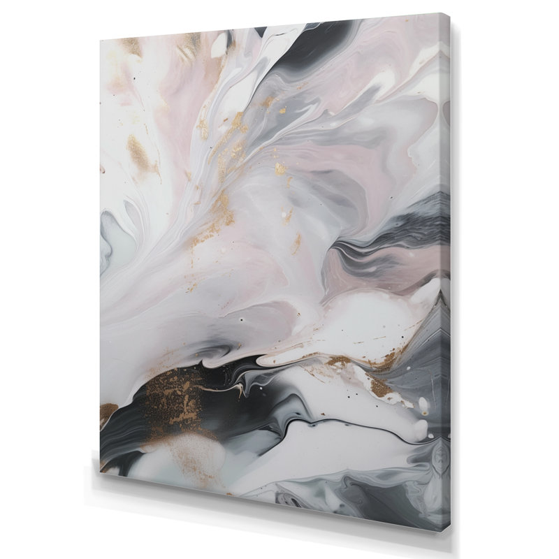 Blanc et gris ondulations de pierre II - impressions sur toile de marbre abstraites, H 44 po x l 34 po x P 1,5 po