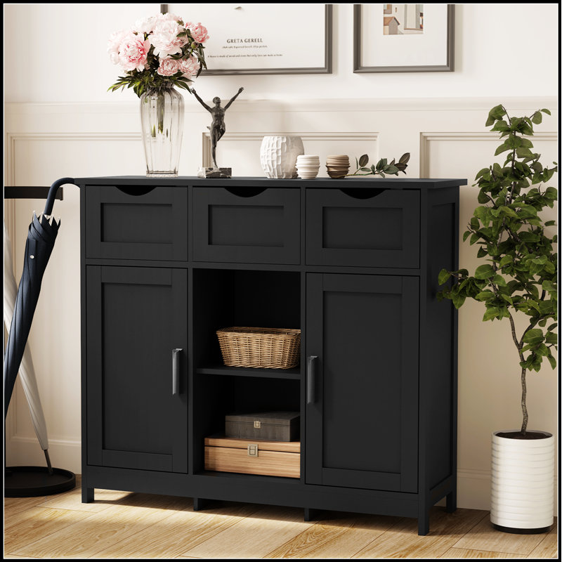 Wooden Floor Cabinet with Drawers and Shelves, Durable and Stylish Storage Solution for Home Organization, Black