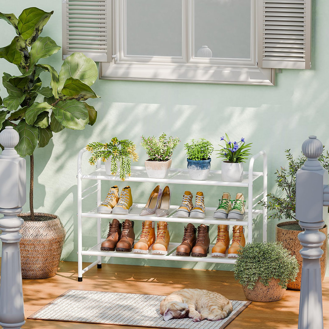 32'' Wide 3-Tier Metal Mesh Shoe Rack for Closet, Stackable and Adjustable, Good for High Heels Hokku Designs