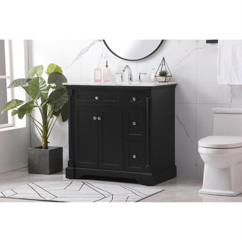 36'' Single Bathroom Vanity with Marble Top, Black