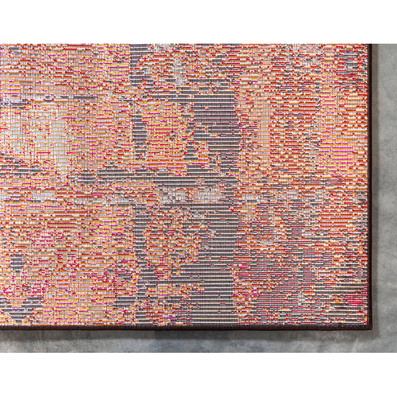 Tapis orange à motif abstrait Rizer, Rectangle 5 pi 1 po x 8 pi
