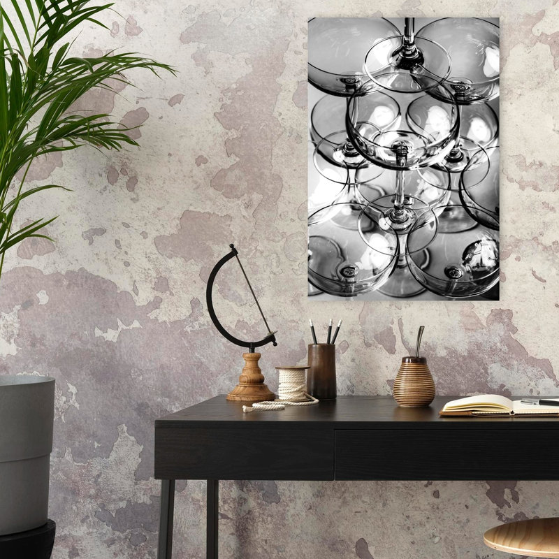 Art mural abstrait géométrique empilé avec verres à champagne, H 24 po x l 16 po