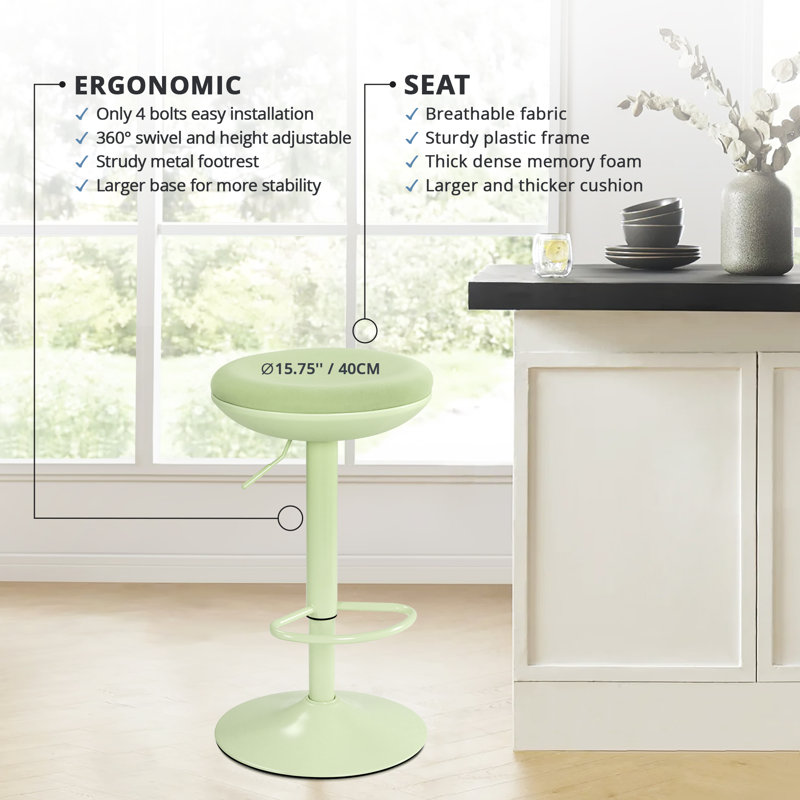 Green Set Of 2 Dining Chair,modern Swivel Round Bar Stools,backless