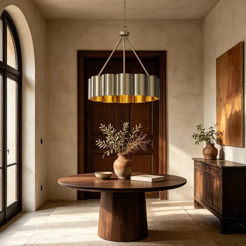 Lustre tambour moderne en laiton poli 4 lumières 25 "avec abat-jour en métal pour salle à manger ou chambre à coucher
