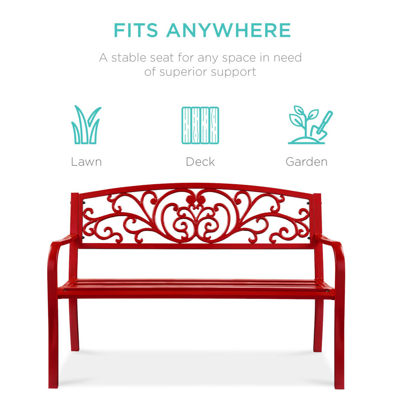 Banc de jardin en acier pour l'extérieur, Rouge