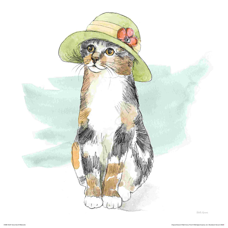 Fancy Cats III Watercolor by Beth Grove - Wrapped Canvas Painting, 12" H x 12" W