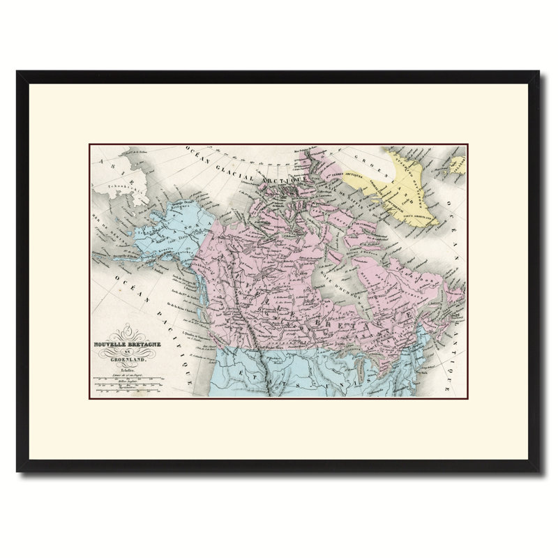 Canada et Alaska, ancienne carte imprimée sur toile avec cadre, collection d'art 16 x 21