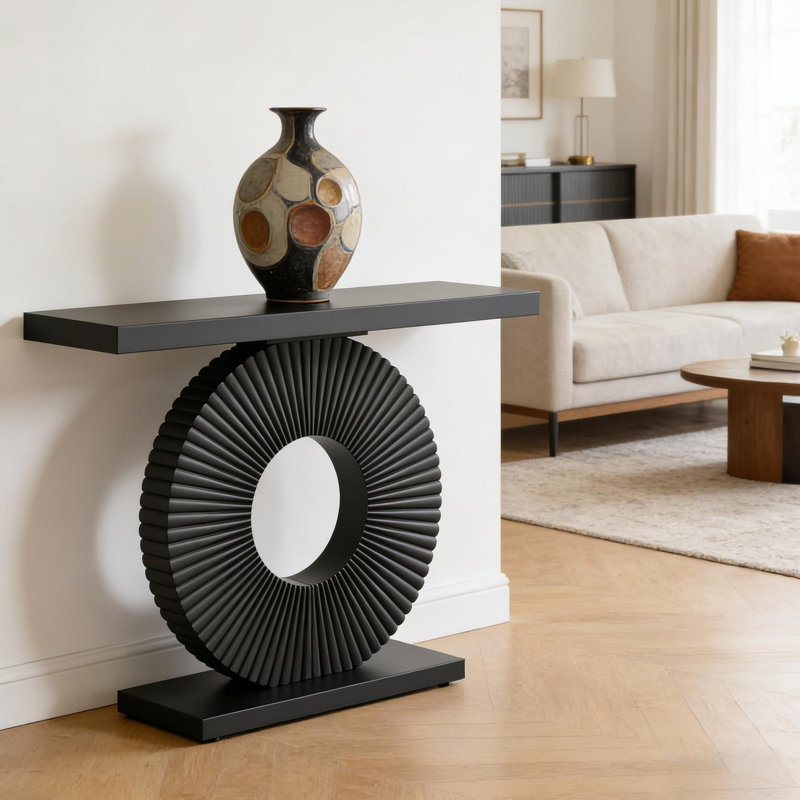Élégante table de canapé, console en bois, Noir