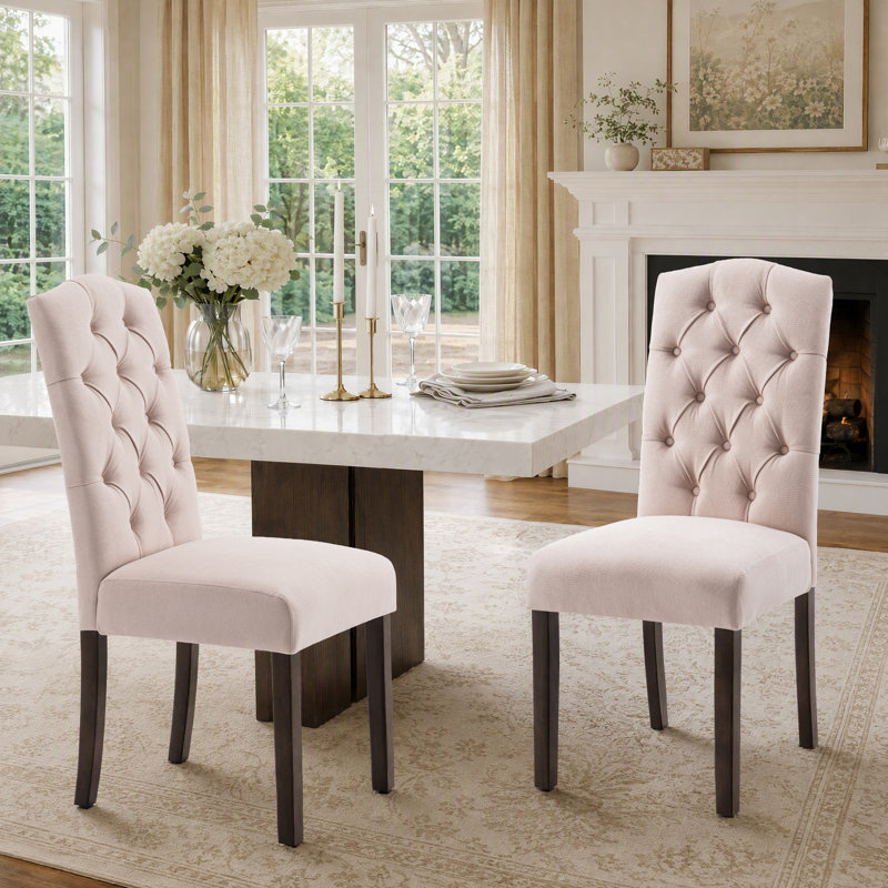 Chaise parsons capitonnée Charlotte, Beige, Set of 2
