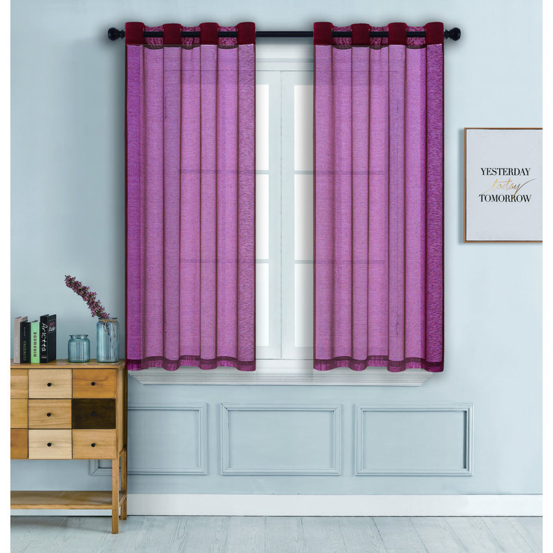 2 panneaux de rideaux semi-transparents avec œillets, L 57 po x L 45 po, Bourgogne