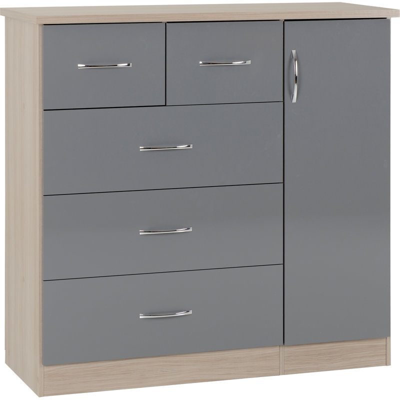 Cascio 1 Door Wardrobe, Grey Gloss/Light Oak Effect Veneer
