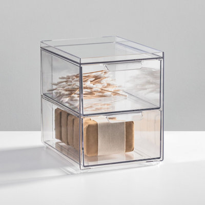 mDesign Plastic Stackable Bathroom Storage Organizer with Drawer