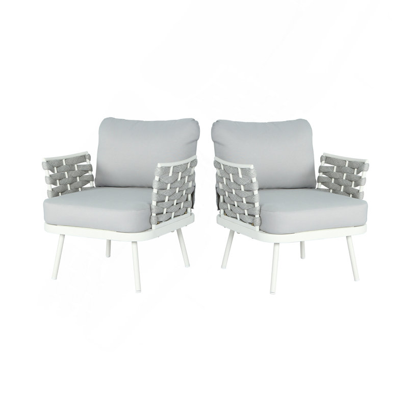 Steel Club Chair Set of 2, off White+Gray, Off White Cushion/Gray Framme