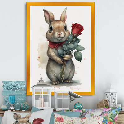 «Bunny Love Holding a Rose», reproduction sur toile