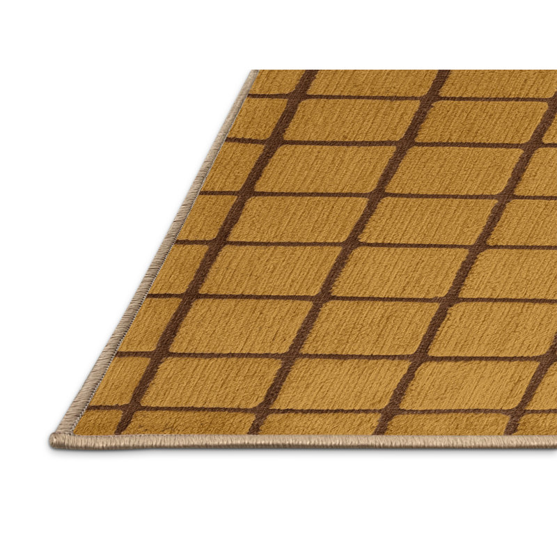 Tapis brun treillis lavable à la machine, Rond 3 pi