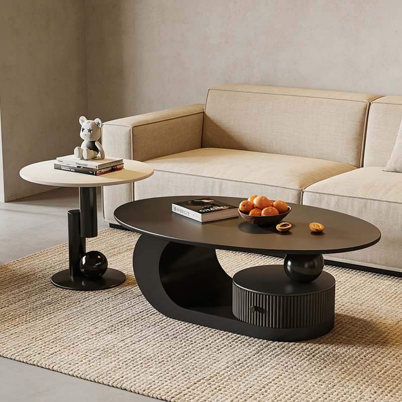 Table basse Carthage, H 15,74 po x L 39,37 po x l 21,65 po, Noir, Blanc/Noir