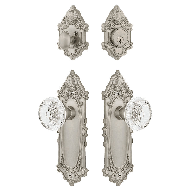 Nostalgic Warehouse Victorian Entry Set with Crystal Meadows Knob, Satin Nickel, 2.75