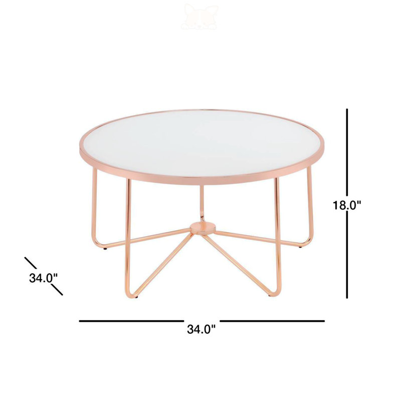 Small Round Copper and Frosted Glass Coffee Table