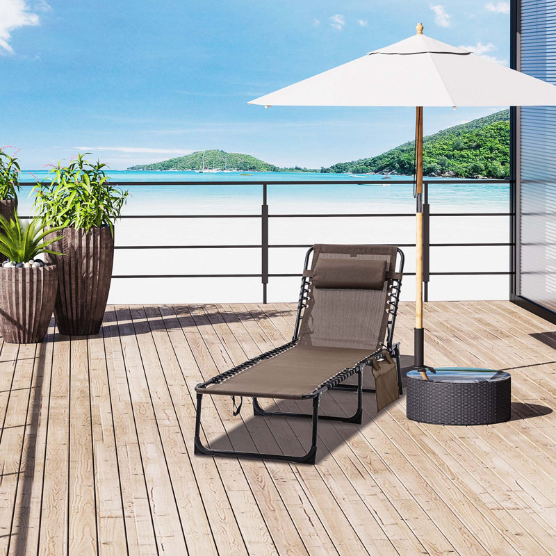 Méridienne inclinable Outsunny, chaise longue portative, lit de camp pliable et dossier réglable, Brun