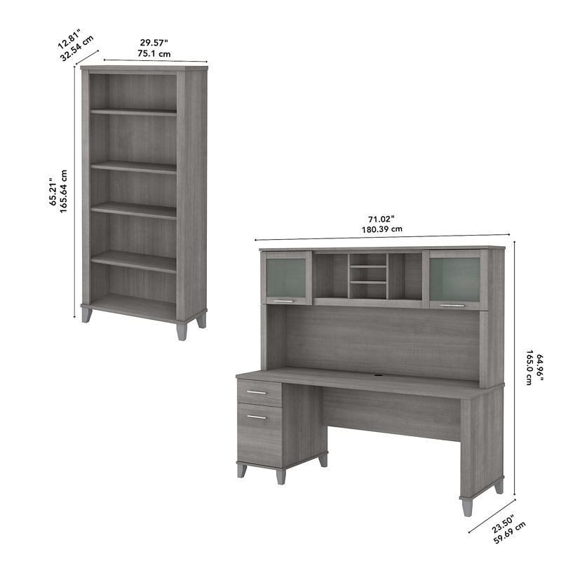 Bureau avec huche Ovia, Gris platine