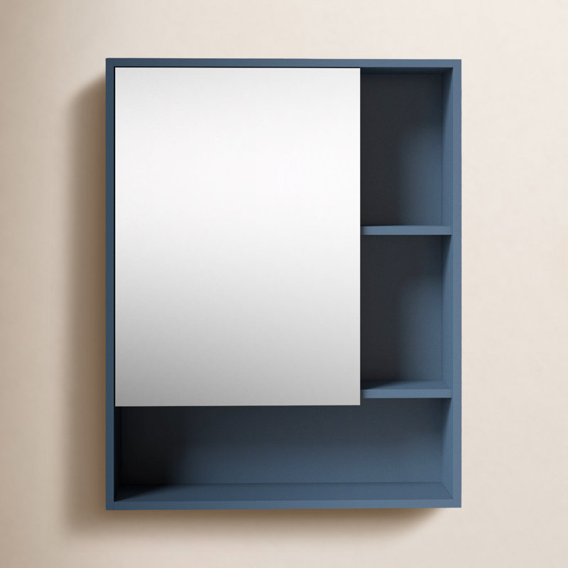 Jensen 24'' W 30'' H Surface Framed Medicine Cabinet Mirror 4 Fixed, Left, Blue