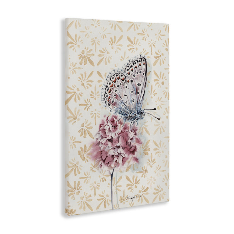 Papillon et fleur sur toile, par Cady, H 24 po x l 16 po