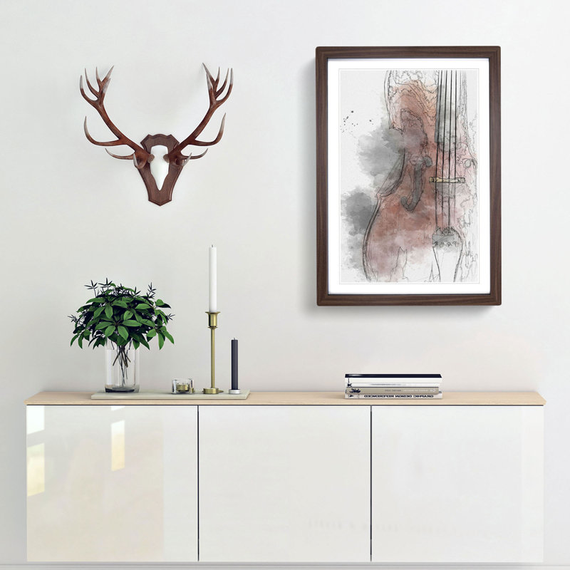 Cello in Abstract - Picture Frame Graphic Art Print, 65cm H x 48cm W x 2cm D, Walnut Framed