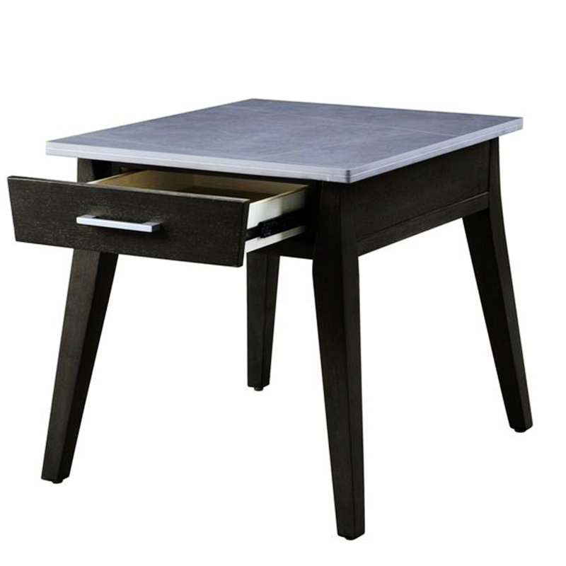 Yanis Transitional 1-Drawer End Table with Sintered Stone Top in Dark Brown