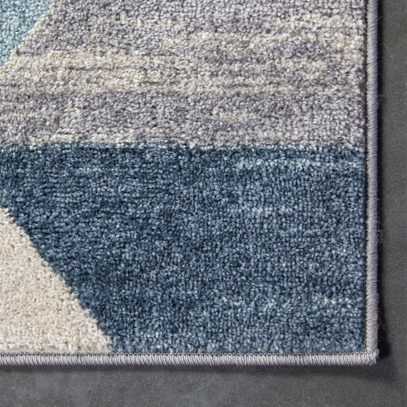 Bungalow Rose Espey Geometric Blue/Grey/Gold Rug
