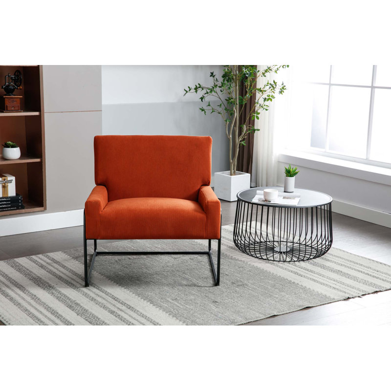Fauteuil moderne incliné avec structure en métal, Velours orange