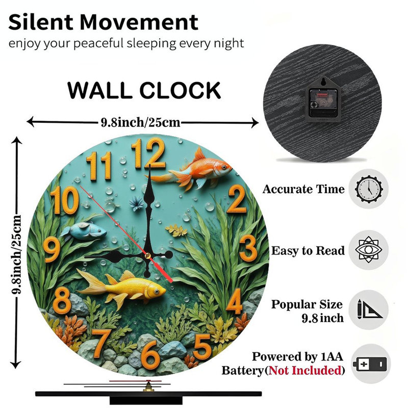 horloge de vie aquatique, poisson rouge, conception de bulles