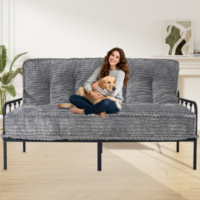 Matelas futon de 8 pouces, format queen, matelas de sol à cordes pour adultes, canapé-lit futon pour camping, dortoir, gris (cadre non inclus)