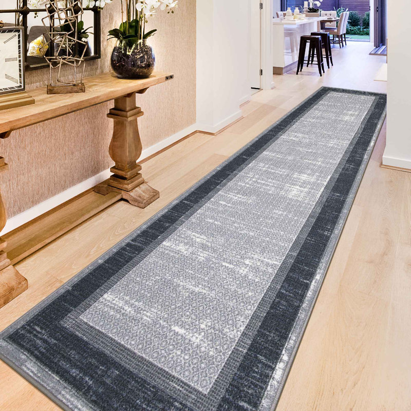 Non-Slip Bordered Area Rug For Living Room, Hallway Runner, Entryway Rug, Runner 2'7" x 9'10"