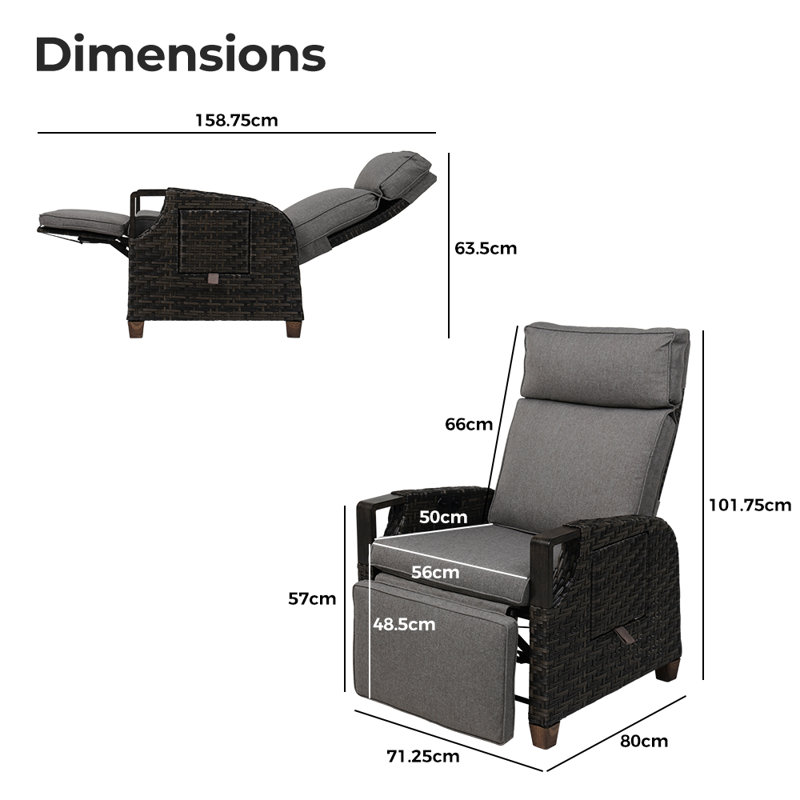 Garden Air Pump Lounge Chair with Cushion, Independent Back & Footrest Adjustment, Dark Brown, Grey