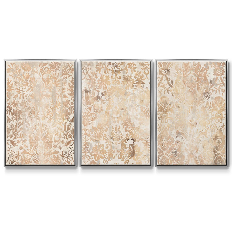 Noyer damassé I, ensemble de 3 pièces encadrées sur toile, H 36 po x l 72 po, Argent