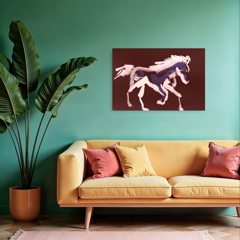 Cheval bleu galopant, impression abstraite, cheval moderne, 24" H x 36" W