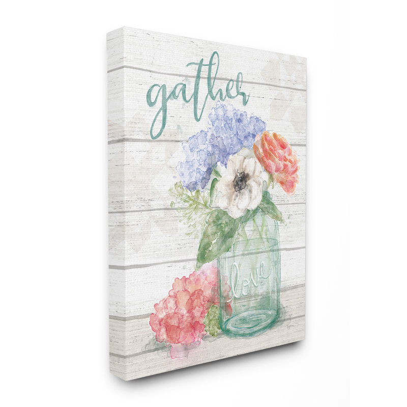 «Gather Love Flower Jar Rustic», impression, Toile tendue, H 24 po x l 30 po x P 1,5 po