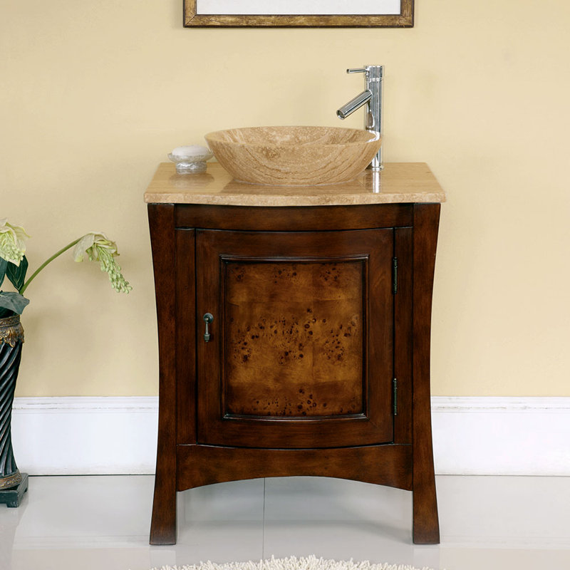 Ensemble de meuble-lavabo simple 26 po Crisler, Châtaignier rouge / laiton antique