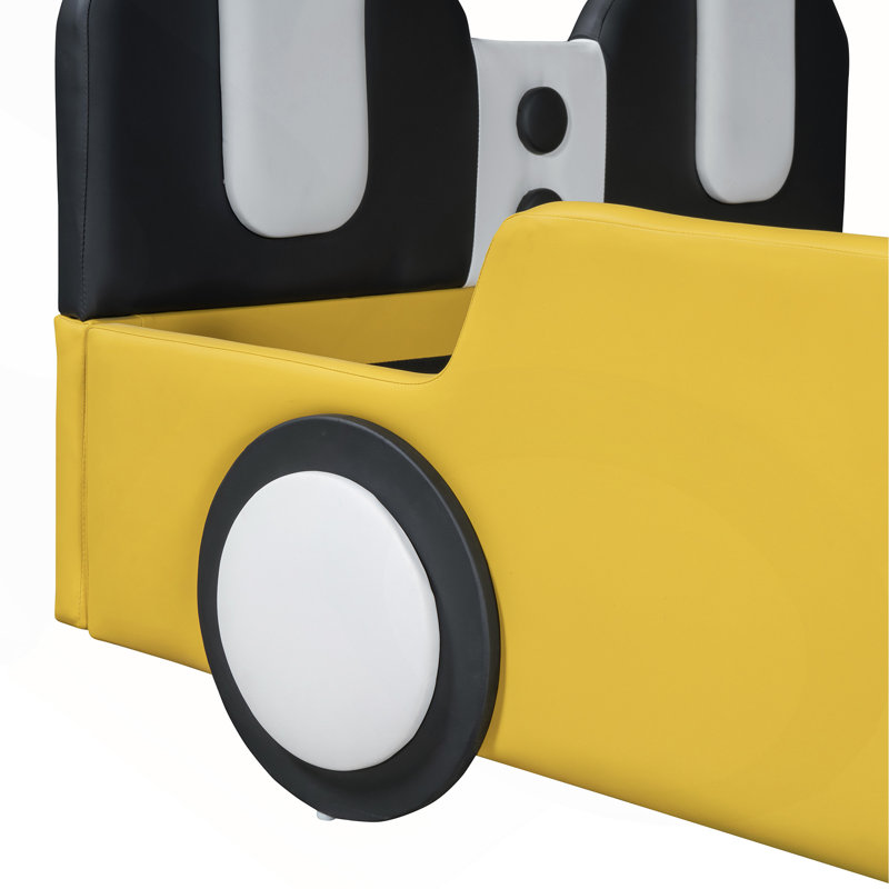 Twin Size Race Car-Shaped Platform Bed With Wheels, Yellow