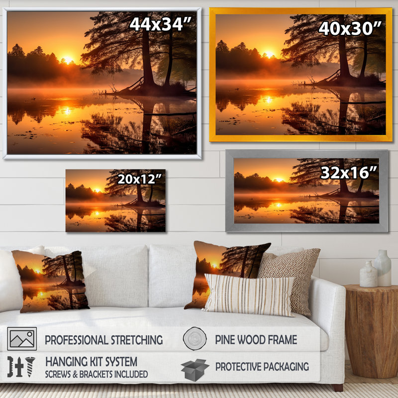 «Majestic Sunrise Over The Lake IV», reproduction sur toile, H 16 po x l 32 po x P 1 po, Toile tendue