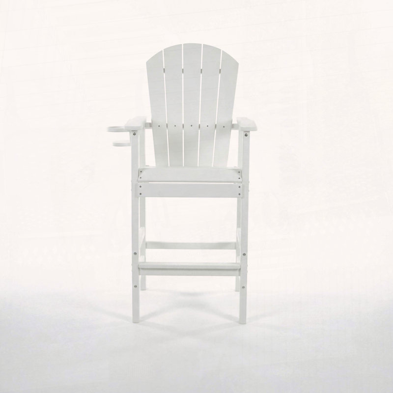 Bar-Height HDPE Adirondack Chair with Cup Holder, White