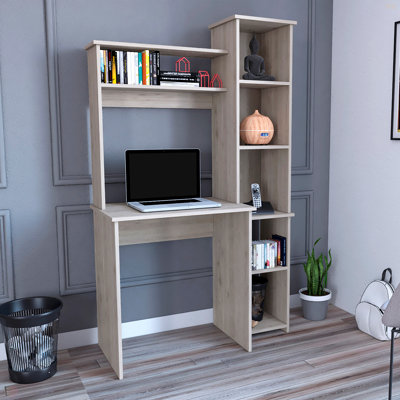 6-Shelf Writing Desk With Built-In Bookcase