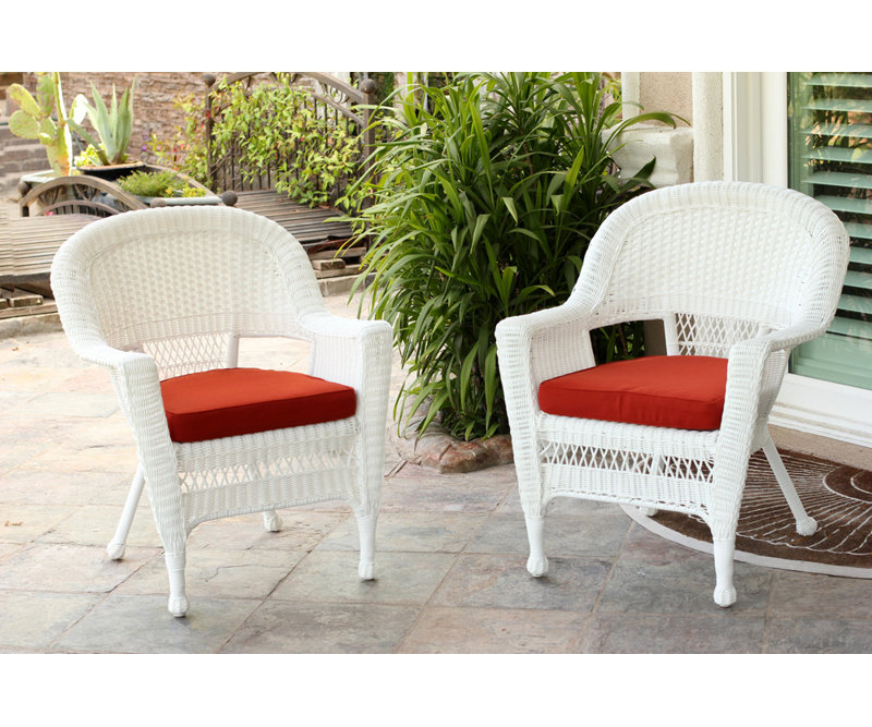 Chaise de patio avec coussins, Blanc, Rouge brique